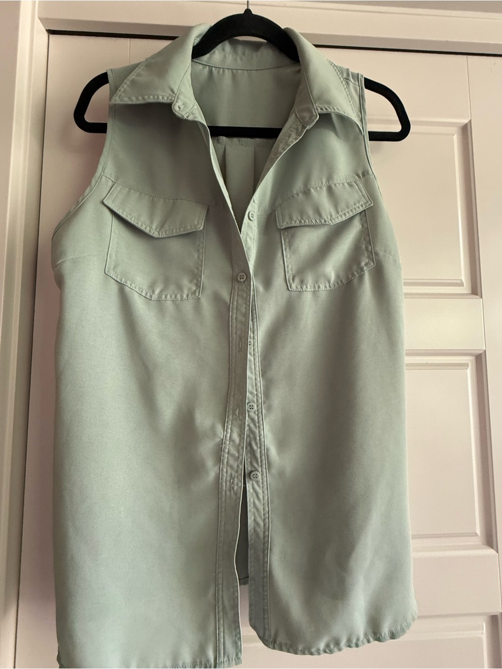 Sleeveless Button-Up Shirt in Soft Sage Green